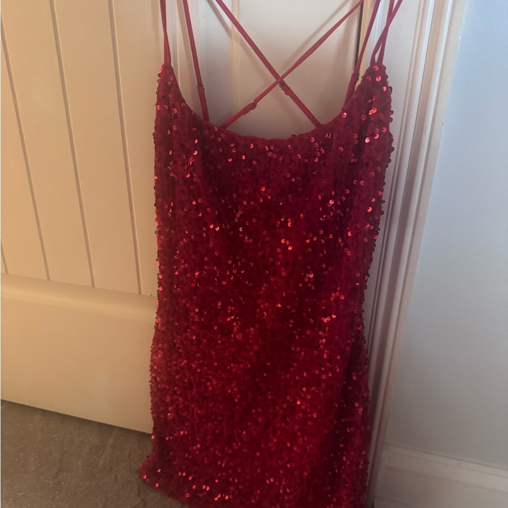 Red Sequin Homecoming Mini Dress